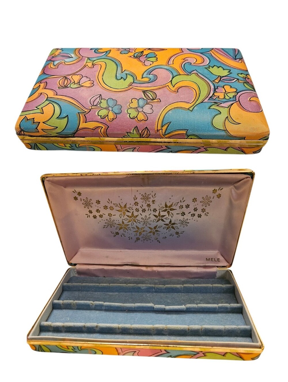 Vtg 60's Mele Velvet Lined Jewelry Case  8.5" x 5" x 1.5"